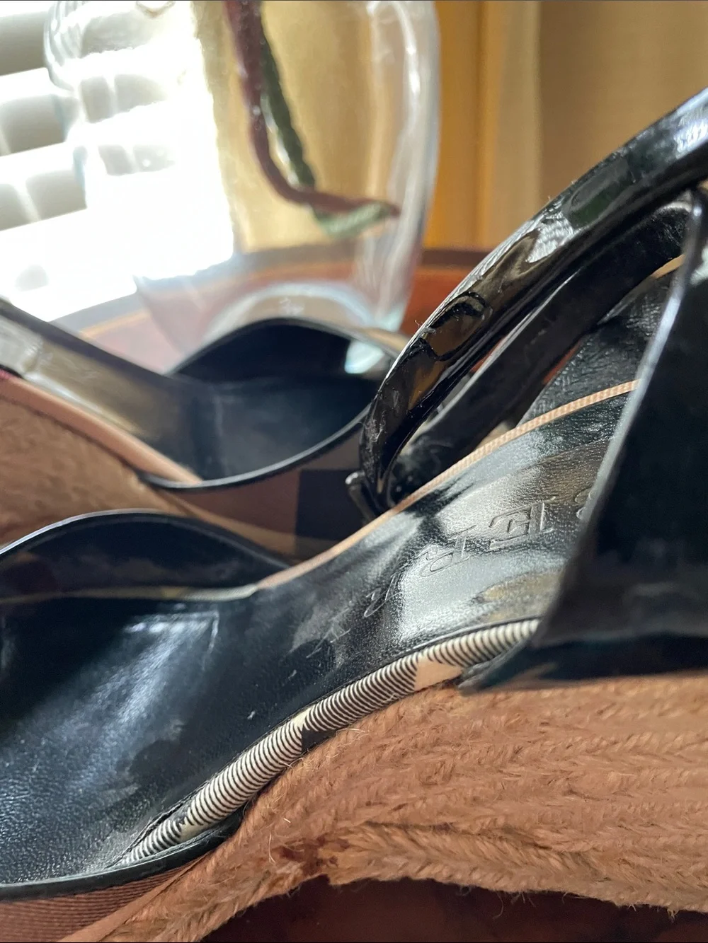 Burberry Beige & Black Check Espadrille Wedge Sandals